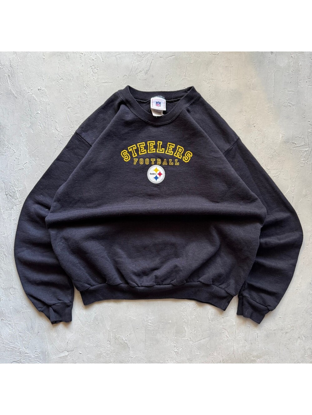 Vintage 2000s Pittsburgh Steelers NFL Faded Black Boxy Spellout Sweatshirt M